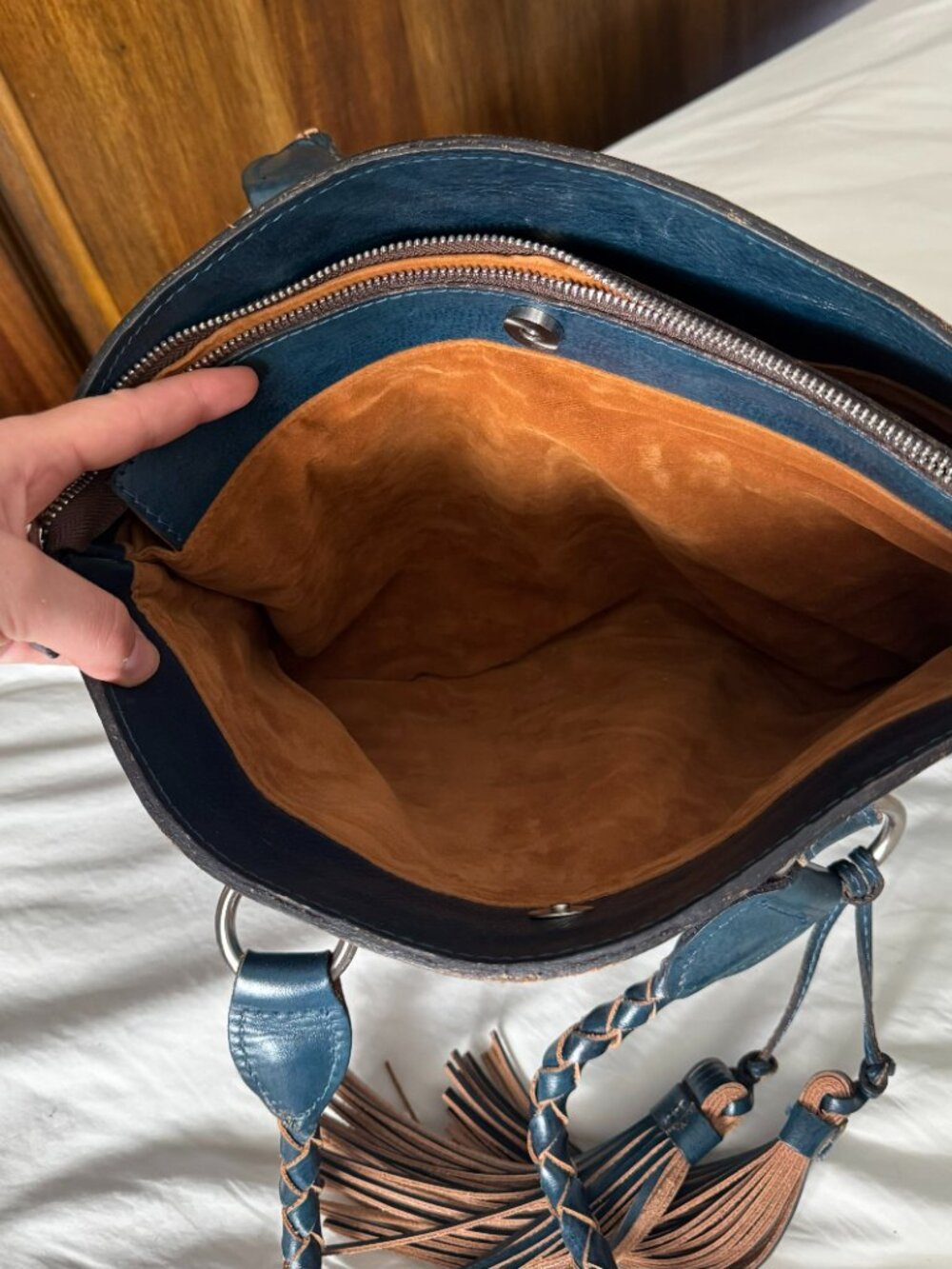 Patricia Nash Indigo Blue Embossed Leather Zorita Shoulder Bag - Picture 6 of 9